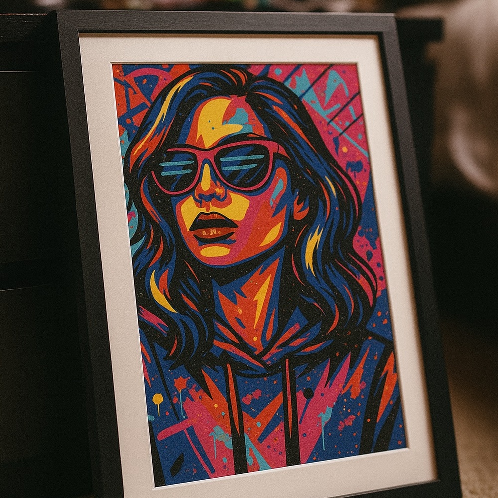 Pop Art Portrait Framed Wall Art 16x20 Bold Colors